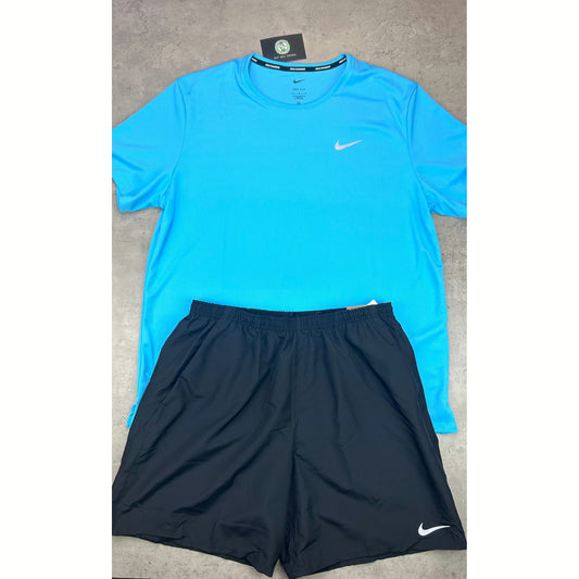 Nike Miler Dri-Fit T-Shirt “Balance Blue” With “Black” Nike Dri Fit Shorts